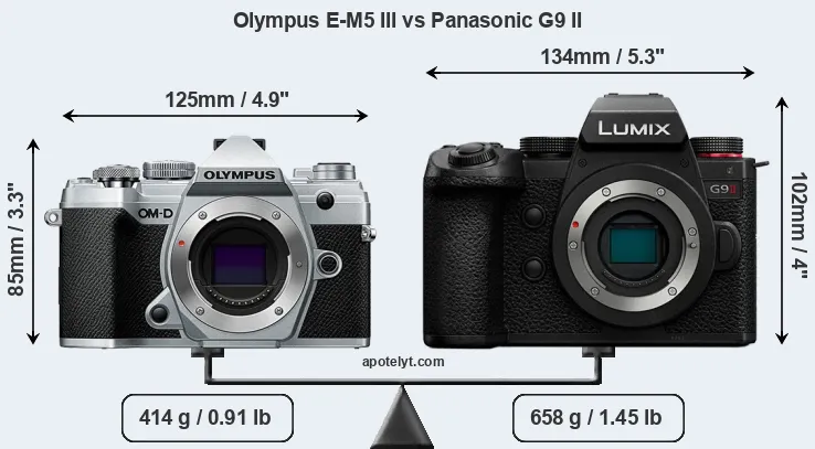 Size Olympus E-M5 III vs Panasonic G9 II
