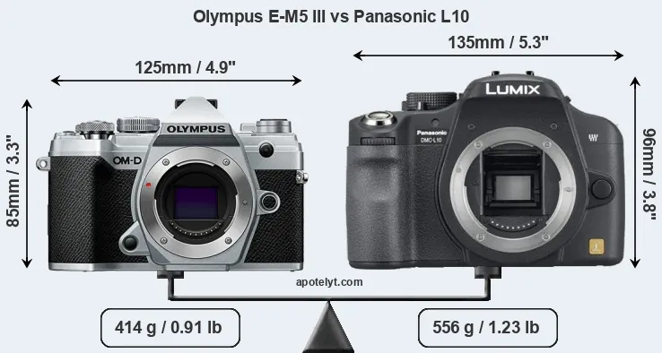 Size Olympus E-M5 III vs Panasonic L10