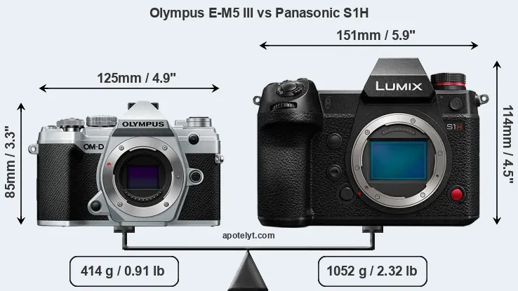 Size Olympus E-M5 III vs Panasonic S1H