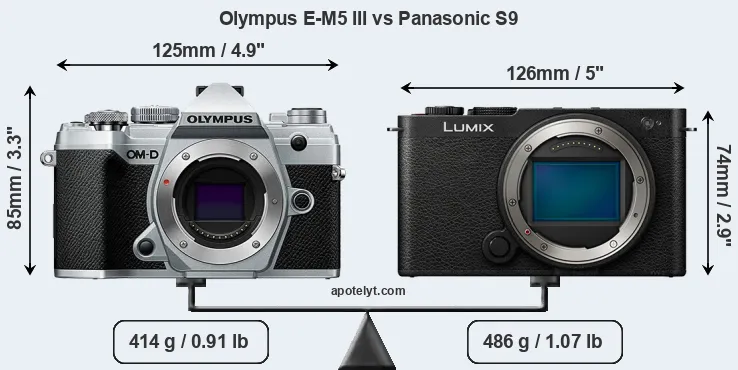 Size Olympus E-M5 III vs Panasonic S9