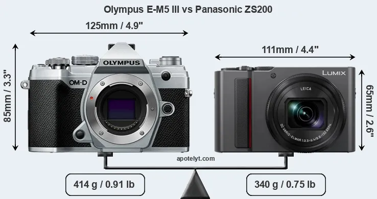 Size Olympus E-M5 III vs Panasonic ZS200