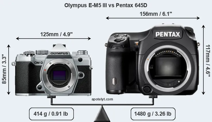 Size Olympus E-M5 III vs Pentax 645D