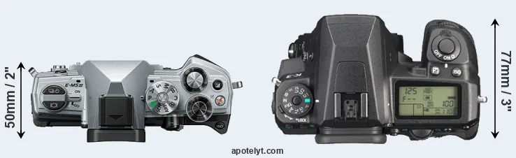 Compare E-M5 III versus K-3 top