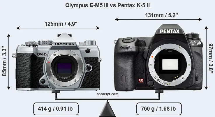 Size Olympus E-M5 III vs Pentax K-5 II