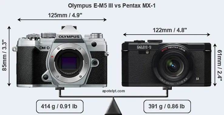 Size Olympus E-M5 III vs Pentax MX-1