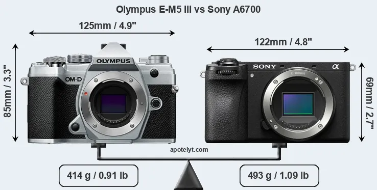 Size Olympus E-M5 III vs Sony A6700