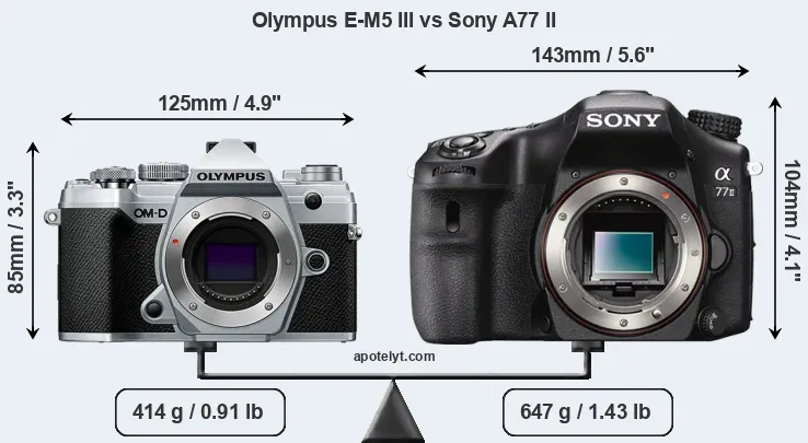 Size Olympus E-M5 III vs Sony A77 II