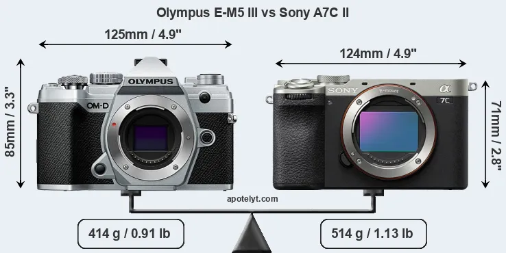 Size Olympus E-M5 III vs Sony A7C II