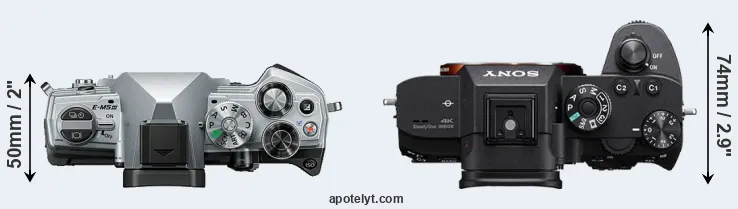 Compare E-M5 III versus A7R III top