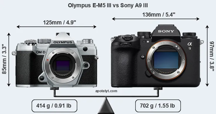 Size Olympus E-M5 III vs Sony A9 III
