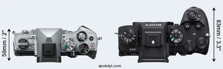 Compare E-M5 III versus A9 III top