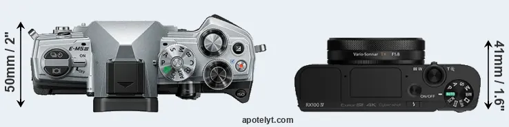 Compare E-M5 III versus RX100 IV top