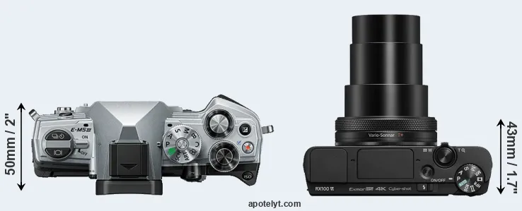 Compare E-M5 III versus RX100 VI top