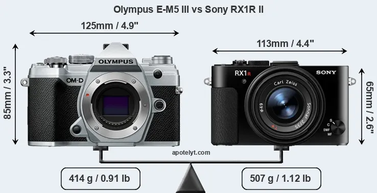 Size Olympus E-M5 III vs Sony RX1R II