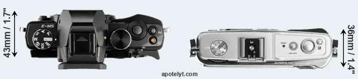 Compare E-M5 versus E-P1 top