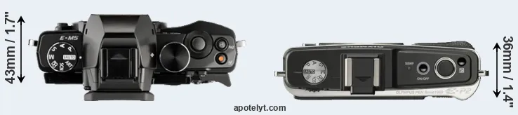 Compare E-M5 versus E-P2 top
