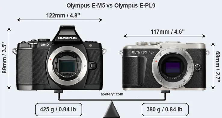Size Olympus E-M5 vs Olympus E-PL9
