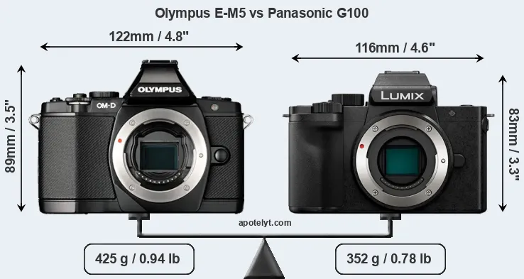 Size Olympus E-M5 vs Panasonic G100