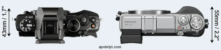 Compare E-M5 versus GX7 top