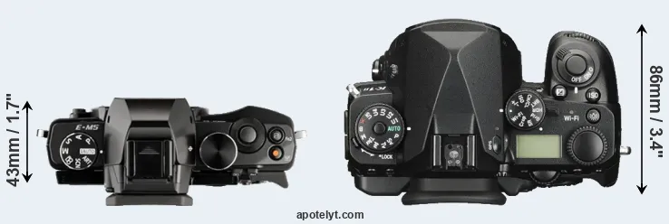 Compare E-M5 versus K-1 II top
