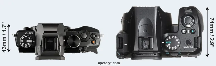 Compare E-M5 versus K-70 top