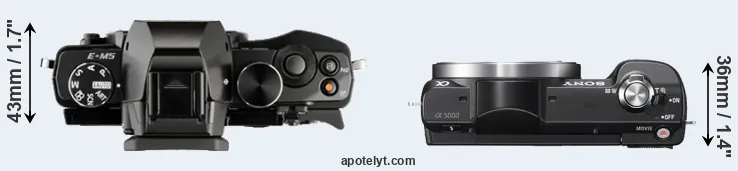 Compare E-M5 versus A5000 top
