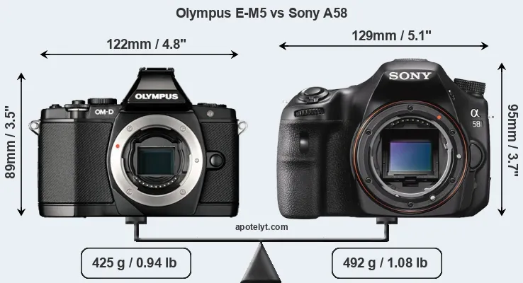 Size Olympus E-M5 vs Sony A58