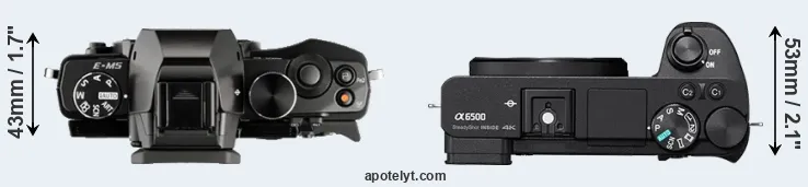 Compare E-M5 versus A6500 top