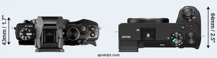 Compare E-M5 versus A6700 top
