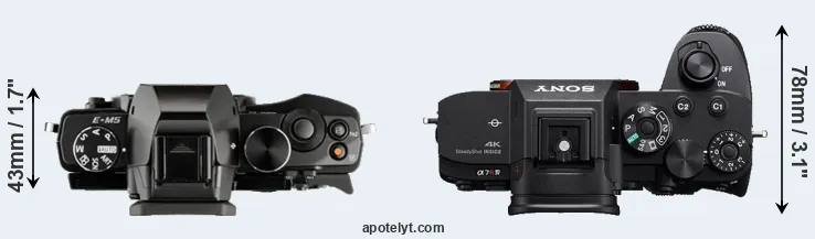 Compare E-M5 versus A7R IV top