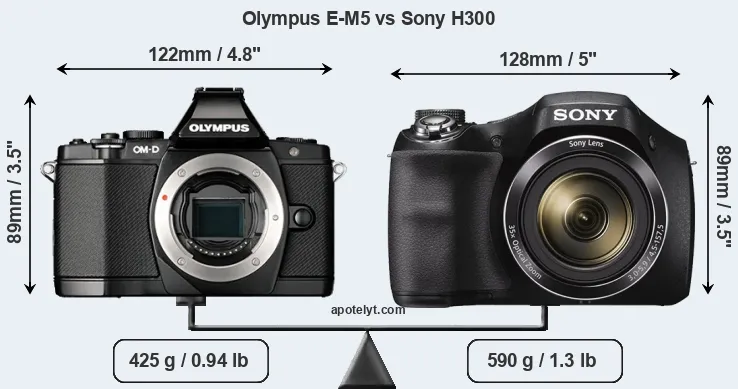 Size Olympus E-M5 vs Sony H300