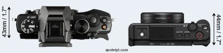 Compare E-M5 versus ZV-1 top