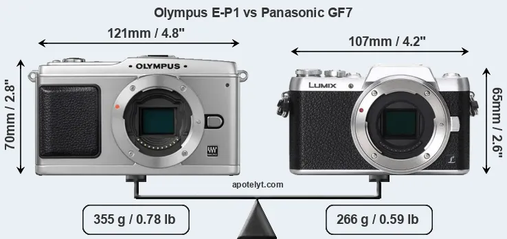 Size Olympus E-P1 vs Panasonic GF7