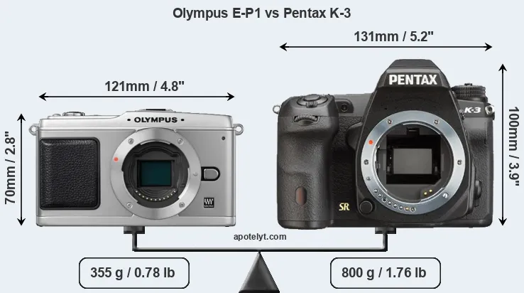 Size Olympus E-P1 vs Pentax K-3