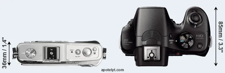 Compare E-P1 versus A3000 top
