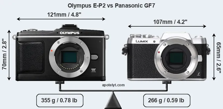 Size Olympus E-P2 vs Panasonic GF7