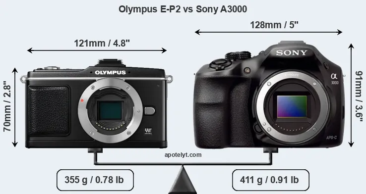 Size Olympus E-P2 vs Sony A3000