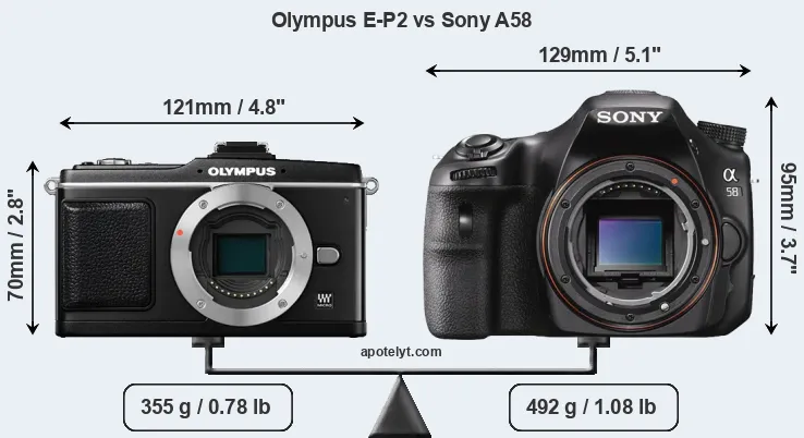 Size Olympus E-P2 vs Sony A58