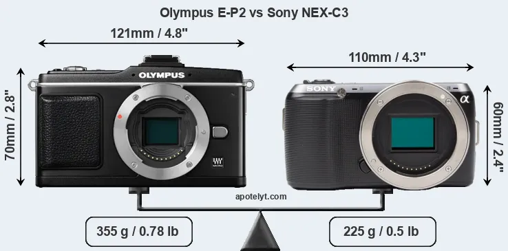 Size Olympus E-P2 vs Sony NEX-C3
