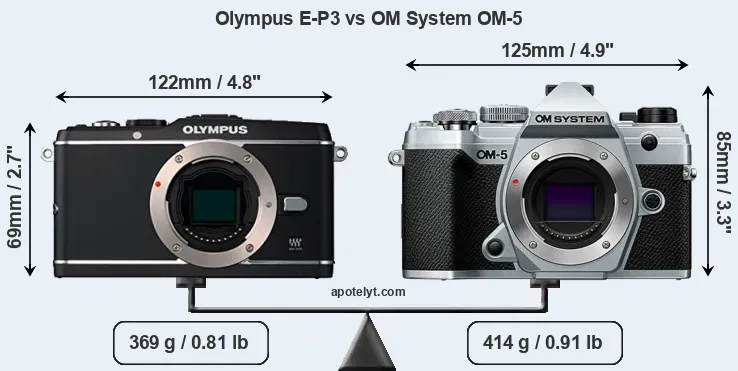 Size Olympus E-P3 vs OM System OM-5