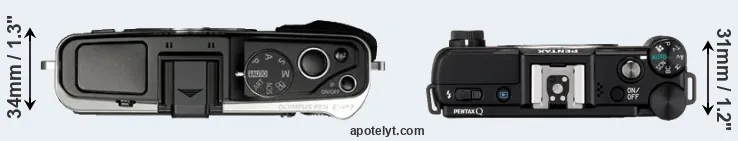 Compare E-P3 versus Pentax Q top