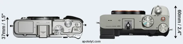 Compare E-P5 versus A7C top