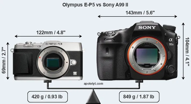 Size Olympus E-P5 vs Sony A99 II
