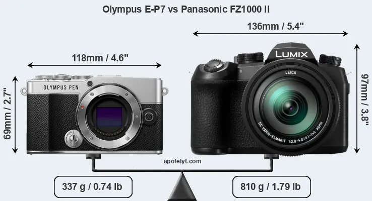 Size Olympus E-P7 vs Panasonic FZ1000 II