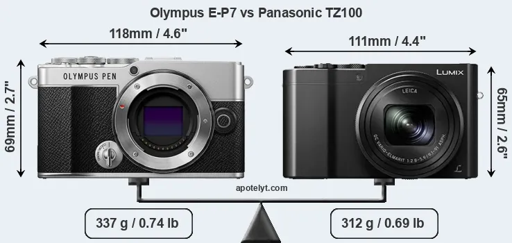 Size Olympus E-P7 vs Panasonic TZ100