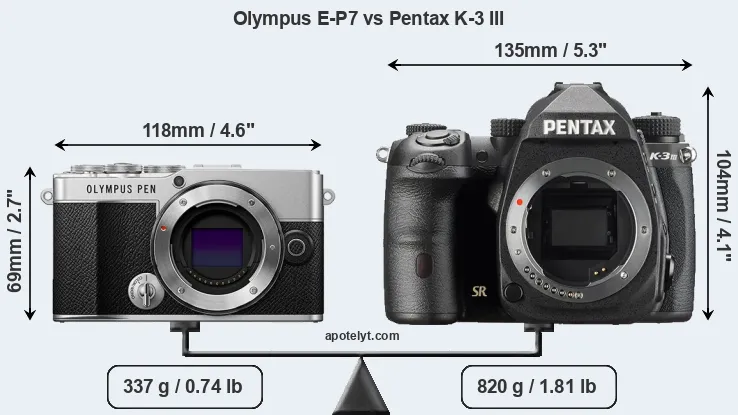 Size Olympus E-P7 vs Pentax K-3 III