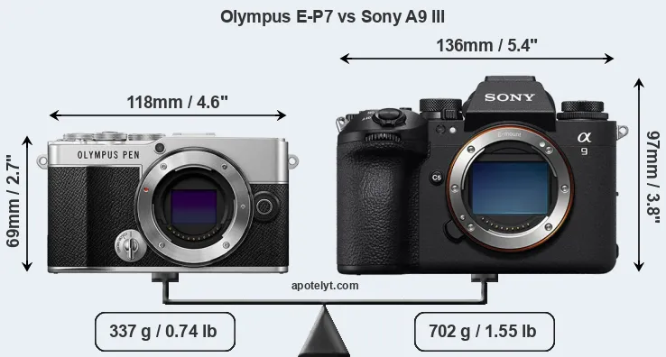 Size Olympus E-P7 vs Sony A9 III