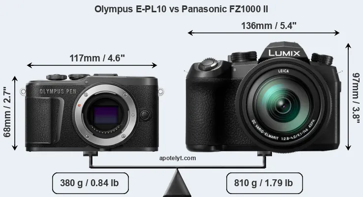 Size Olympus E-PL10 vs Panasonic FZ1000 II
