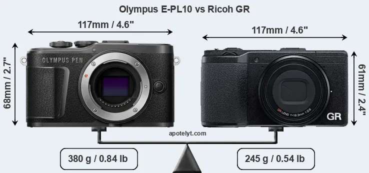 Size Olympus E-PL10 vs Ricoh GR