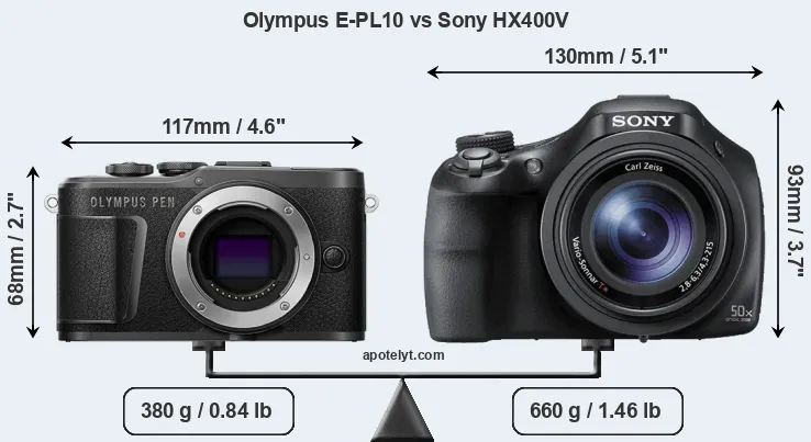 Size Olympus E-PL10 vs Sony HX400V